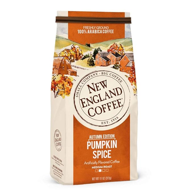 New England Coffee Pumpkin Spice Medium Roast &amp Gardiners of Scotland Thank You Flowers Vanilla Fudge Tin – Fall Coffee &amp Gourmet Fudge Gift Bundle