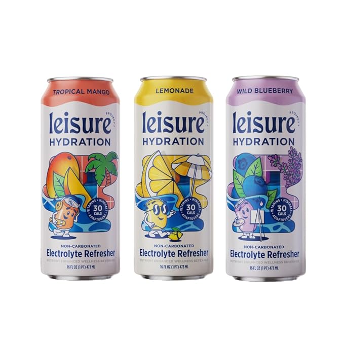 Leisure Hydration - Variety Pack and Blueberry Flavors (24 Total Cans - 12 of Variety Flavor and 12 of Blueberry Flavor)