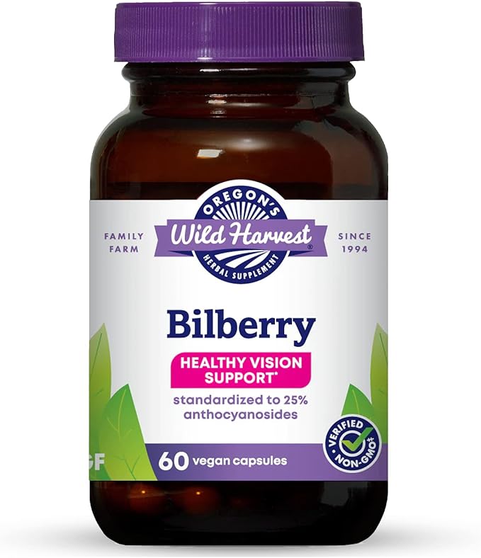 Oregon's Wild Harvest Bilberry Herbal Supplement Vegan Capsules 880 mg 60 Count