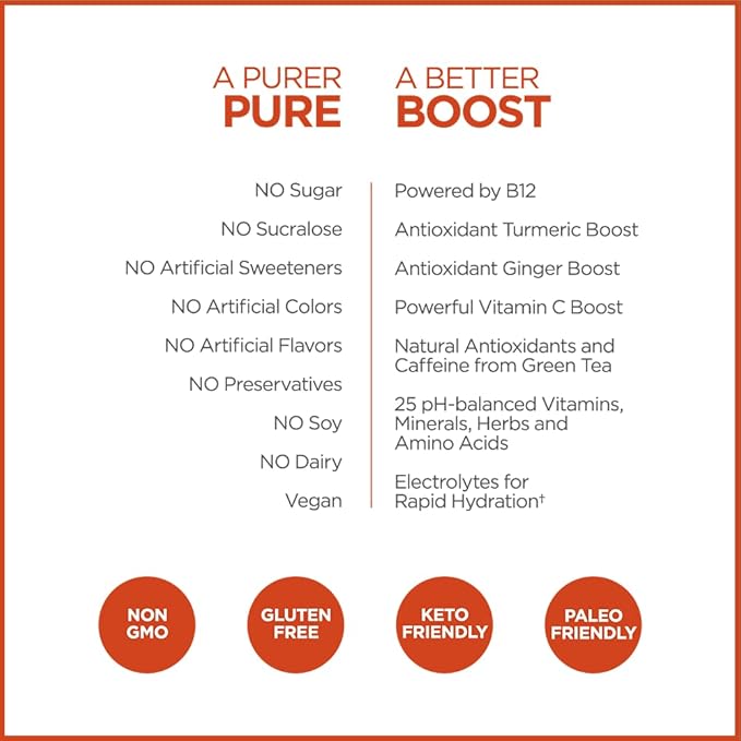 Pureboost Clean Energy Booster Refreshing Energy Drink Mix with B12 Vitamins Electrolytes Antioxidants Sugar-Free with No Sucralose (Citrus Sunrise 30 Count)