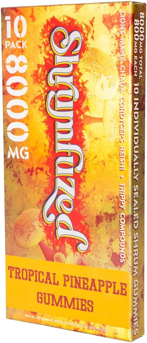 Shrumfuzed - Proprietary Nootropic Gummy 8000mg - Lion's Mane Reishi Chaga and Cordycep Nootropic Mushroom Blend (10 Tropical Pineapple)