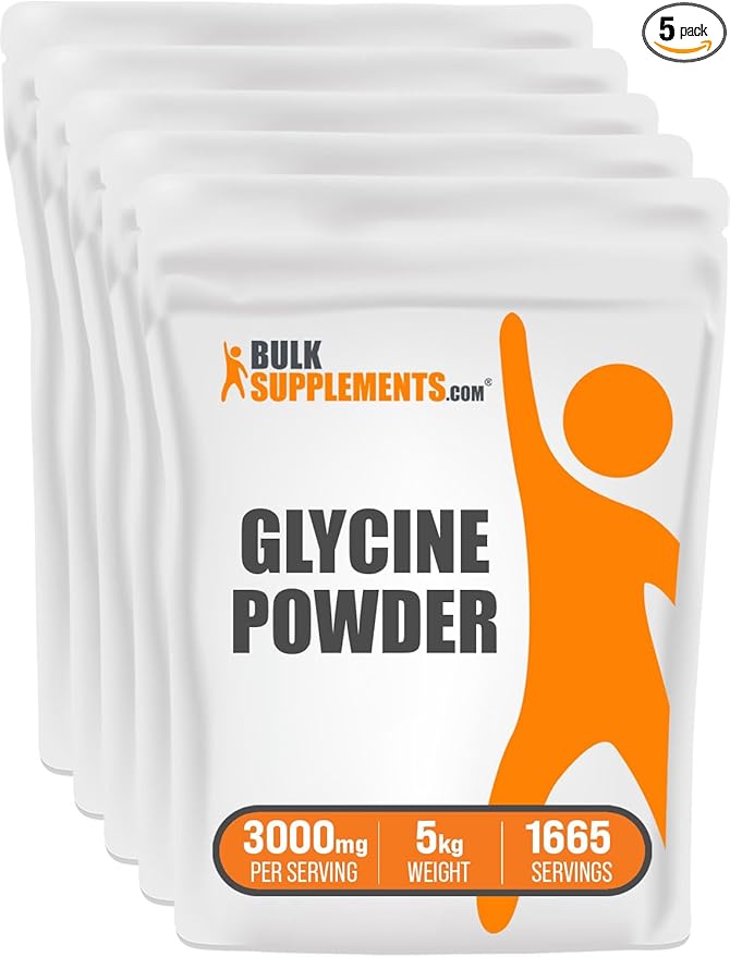 BulkSupplements.com Glycine Powder - Amino Acids Supplement for Liver &amp Immune Support - Unflavored Gluten Free - 1000mg per Serving Pack of 5 (5 Kilograms - 11 lbs)