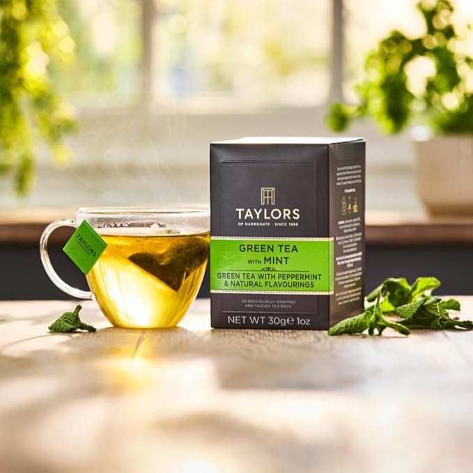 Taylors of Harrogate Green Tea with Mint Individually Wrapped Bags 20 Count (Pack of 6) Refreshing Light &amp Lively Caffeinated Enjoy Hot or Iced 120 Teabags Total