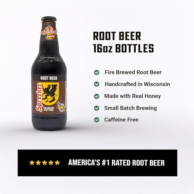 Sprecher Fire Brewed Craft Soda Handcrafted Gourmet Soft Drink with Real Honey 16 fl oz Glass Bottles (12 Pack Multiple Flavors Available) (Root Beer)