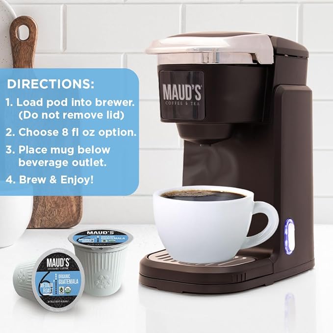 Maud's Organic Guatemalan Coffee Pods 50 ct Single Origin Guatemalan Medium Roast Coffee in Single Serve Pods – 100% Arabica Beans Compatible with Keurig K Cups Maker