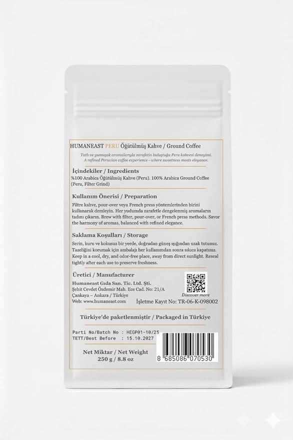 Humaneast Peru Single Origin Ground Coffee 8.8 oz (250 g) Medium Roast Specialty Coffee