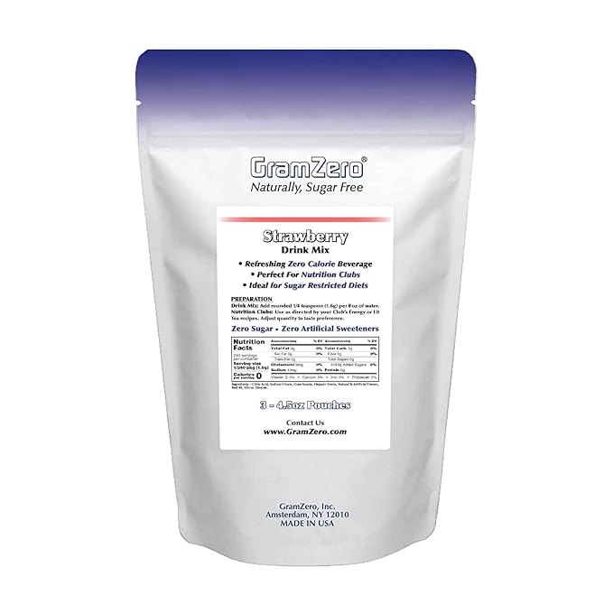 GramZero Strawberry Zero Calorie Sugar Free Drink Mix Great For Nutrition Club Loaded Teas Stevia Sweetened