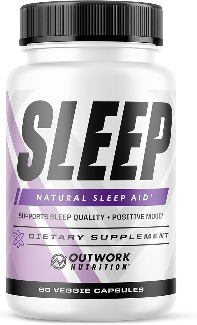 Outwork Nutrition Sleep Aid - Natural Melatonin L-Theanine Saffron Extract - Sleep Supplements for Adults - Boosts Sleep Quality &amp Time Enhances Positive Mood - 60 Veg Capsules (Not Gummies)