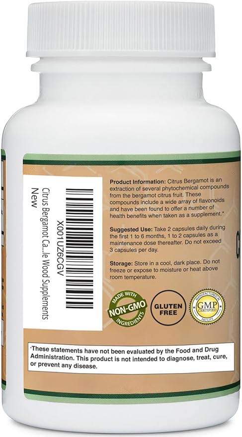 Citrus Bergamot Supplement 1000mg 60 Capsules - Supports Healthy Cholesterol &amp Triglyceride Levels - 1000mg Servings (Bergamonte Standardization) by Double Wood