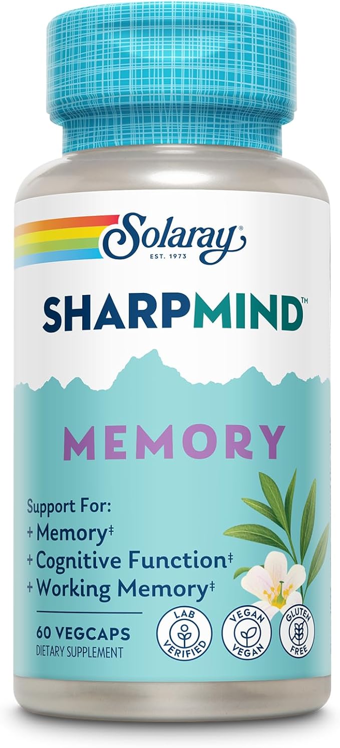 SOLARAY SharpMind Memory Formula - Brain Supplements for Memory and Focus - Cognivia Gotu Kola &amp Chaga Mushroom Supplement - Ginkgo Biloba Alternative - 60-Day Guarantee - 30 Servings 60 VegCaps