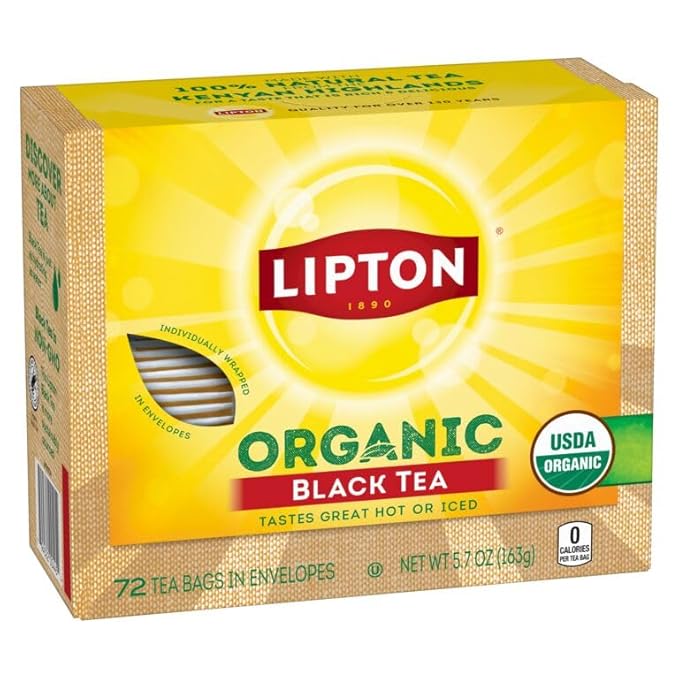 Lipton Organic Black Tea Bags Hot or Iced Caffeine Tea 360 Total Bags (72ct - Pack of 5)