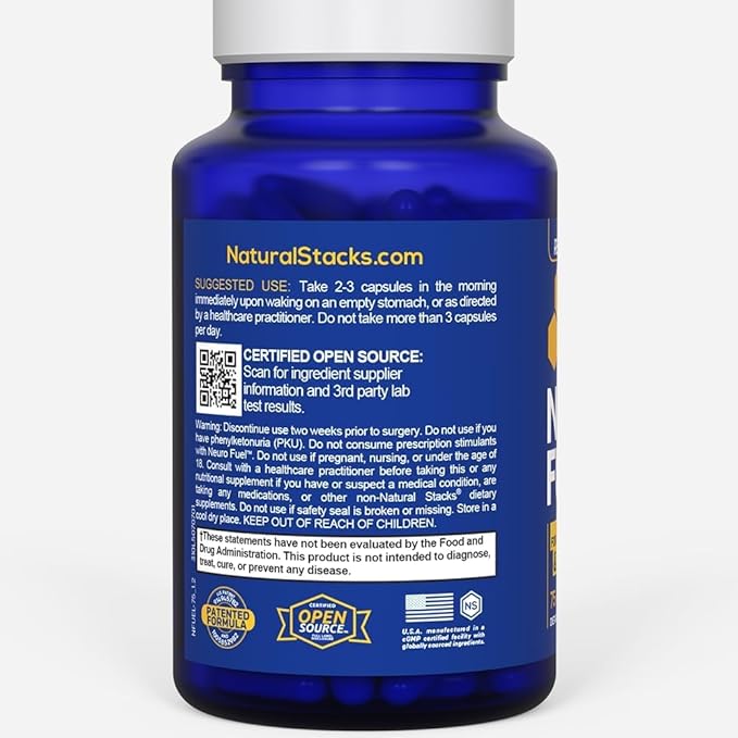 NATURAL STACKS Original NeuroFuel Nootropic Brain Support Supplement - 750mg L-Carnitine &amp 500mg L-Phenylalanine - Brain Supplement for Memory and Focus* - 75 Focus Pills