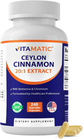 Vitamatic Ceylon Cinnamon &amp Berberine with Chromium – Plant-Based Botanical Extract – Vegetable Capsules – Non-GMO Gluten-Free – Concentrated Herbal Supplement – 240 Capsules