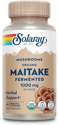 SOLARAY Organic Fermented Maitake Mushroom Supplement 1000mg - Herbal Adaptogens - Powerful Mushrooms for Health and Wellness Support - Vegan Gluten Free 60-Day Guarantee 30 Servings 60 VegCaps