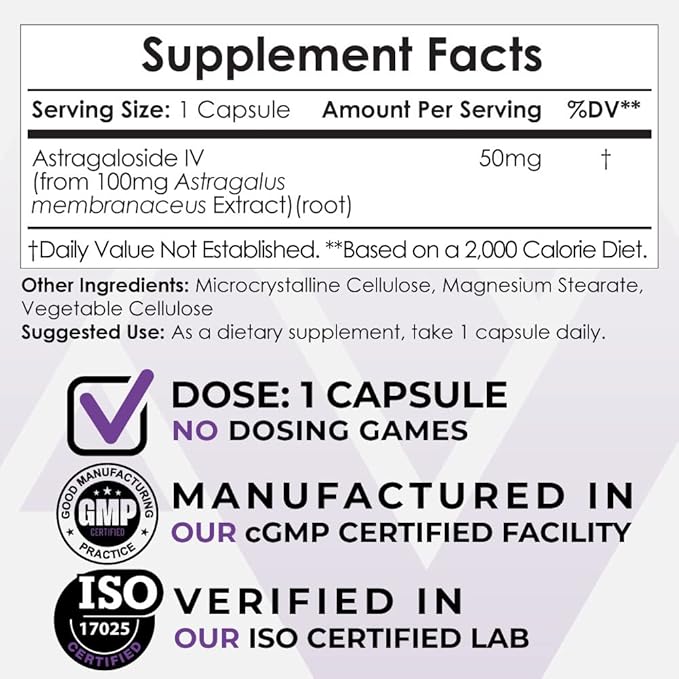 Nootropics Depot Astragaloside IV Capsules | 50mg | Astragalus membranaceus | 30 Count | Neuroprotective Immune Support Lengthens Telomeres