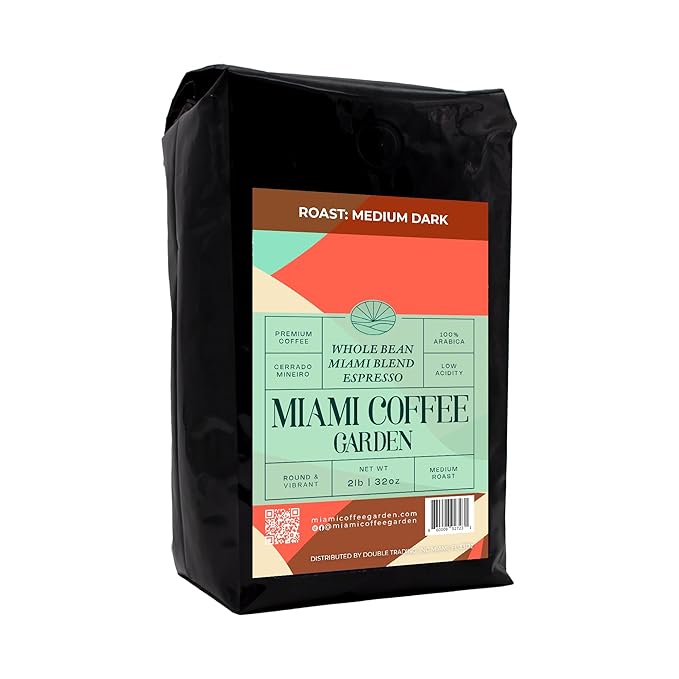 Miami Coffee Garden Miami Blend Espresso Medium Dark Roast Whole Beans Fresh Roasted Coffee 100% Arabica Whole Bean Coffee Espresso Beans 2 Lb