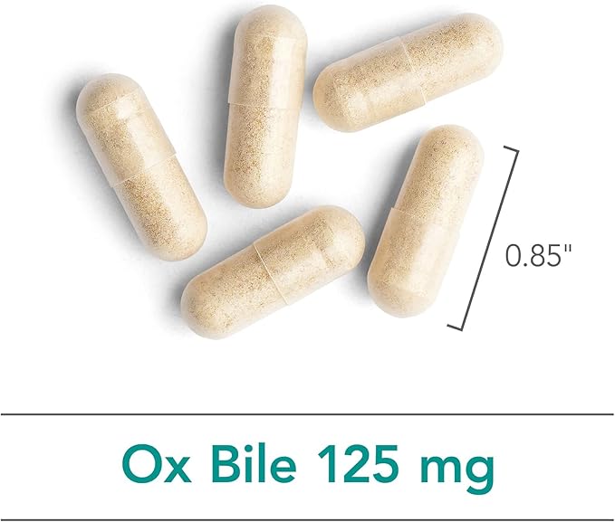 NutriCology Ox Bile 125 mg - Supports Fat Digestion - Delivers 125 mg Concentrated Bile Salts per Serving - Hypoallergenic &amp Vegetarian - 180 Servings - 180 Capsules