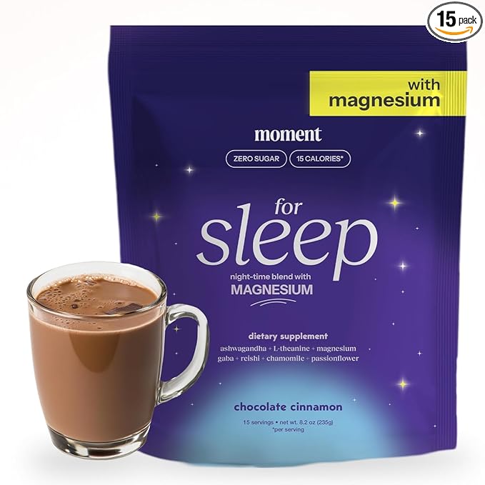 Moment Sleep Powder (SHARK TANK) | Hot Chocolate | Melatonin Alternative | 0 Sugar | Low Calorie | Mushroom Drink | Adaptogens Reishi GABA Magnesium Chamomile | Keto | Dairy Free | 15 Servings