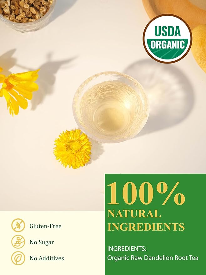 GLDNT Organic Dandelion Root Tea 16oz Premium Organic Raw Dandelion Root Tea Loose Leaf Smooth &amp Earthy Taste Caffeine Free Cut &amp Sifted