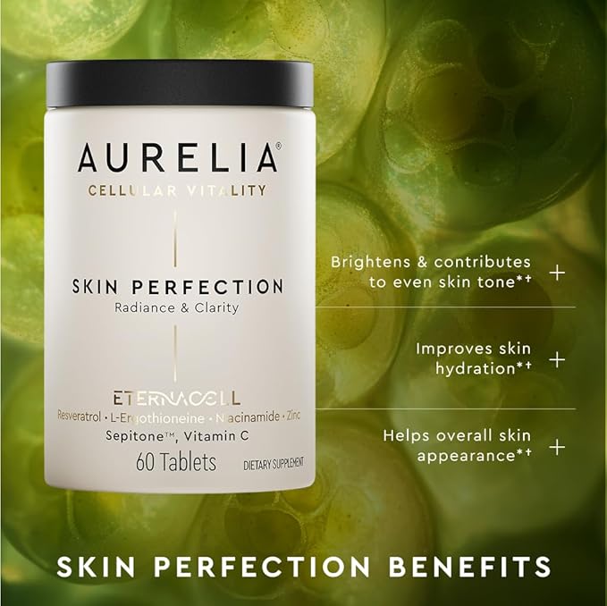 AURELIA Skin Perfection | Advanced Cellular Anti-Aging Supplement | Enhance Skin Clarity &amp Tone | with Zinc Resveratrol Niacinamide Ergothioneine &amp Vitamin C
