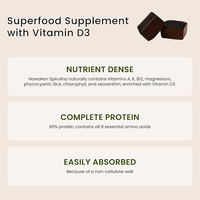 Nutrex Hawaii Pure Hawaiian Spirulina Gummies – Sugar-Free Vegan Superfood Plus Vitamin D3 Farm Grown in Kona Non-GMO 60 Count
