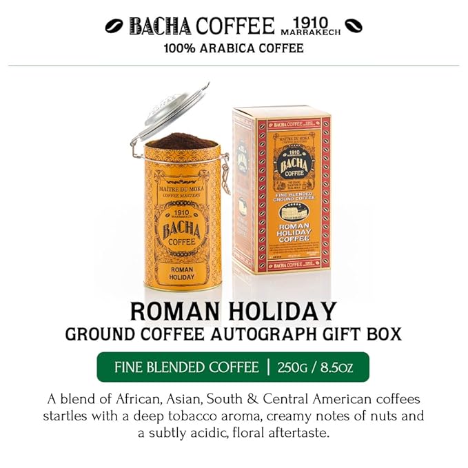 Bacha Coffee | Roman Holiday Fine Blended Ground Beans Medium Light Roast 100% Arabica Specialty Coffee 250g Autograph Collection Gift Box