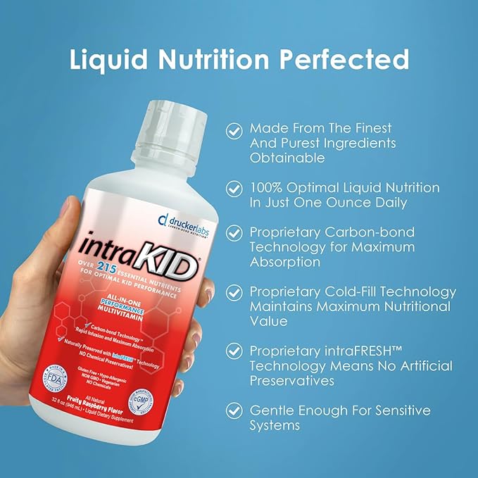 Drucker Labs Organic Liquid Multivitamin for Kids Immune Support Non GMO Dairy Free Gluten Free Magnesium Vitamin ACE Zinc (32 oz. Fruity Raspberry)