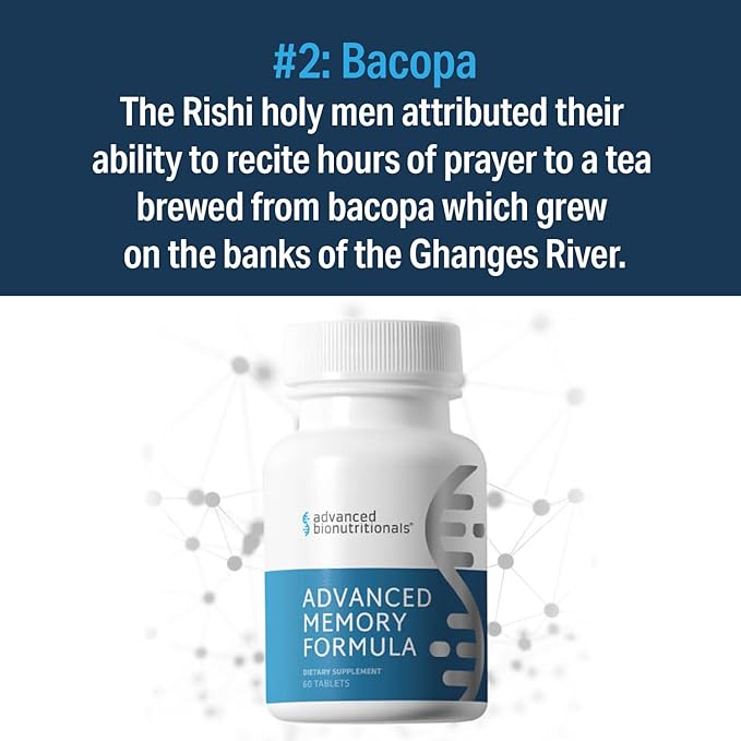 Advanced Bionutritionals Advanced Memory Formula Brain Booster Supplement for Memory and Focus Acetylcholine Alpha-GPC NeuroFactor Manufactured in The USA 60 Tablets