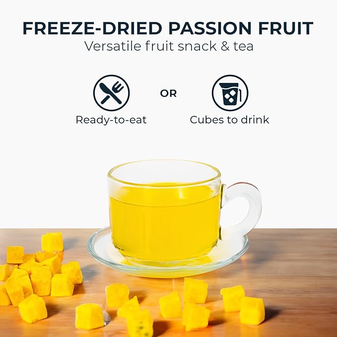Freeze-dried Passion Fruit Cubes for Tea &amp Snack 200 Count 6.17 Oz Vitamin &amp Fiber Support Vacuum Sealed with Zipper Bag Sweet &amp Sour No Sugar Added No Caffeine