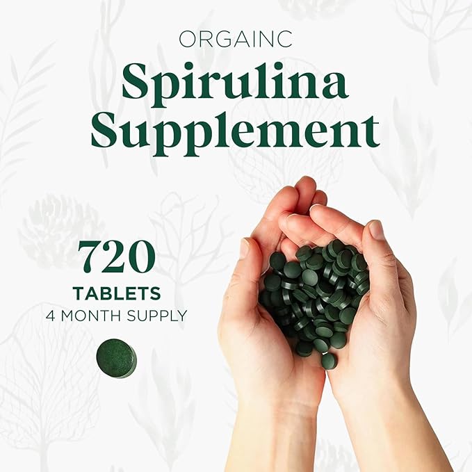 Probase Nutrition Organic Spirulina Supplement 3000MG Per Serving 720 Tablets (4 Month Supply) No Filler &amp Non-GMO Rich in Vegan Protein Vitamins &amp Prebiotics Premium Spirulina Pills