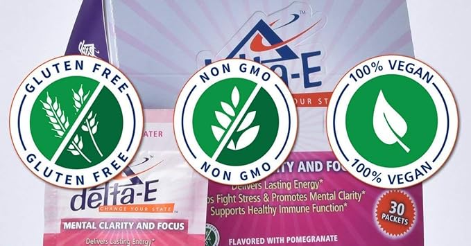 Delta-E Mental Clarity &amp Focus! Energy Drink Non-GMO 100% Vegan &amp Gluten Free (30 Packets)