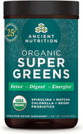 Ancient Nutrition Super Greens Powder Organic Superfood Powder with Probiotics Made with Spirulina Chlorella Matcha and Digestive Enzymes 25 Servings 7.05oz