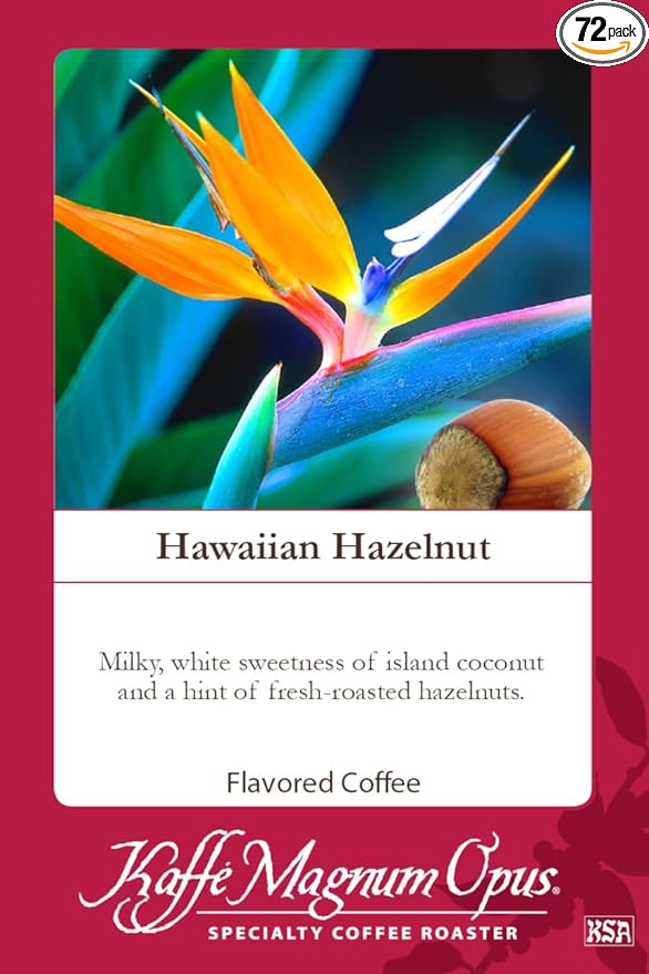 Kaffe Magnum Opus Hawaiian Hazelnut Ground Coffee 72 Count of 2.5 oz Packs - Fresh Roasted to Order Sweet Coconut and Hazelnut Flavor