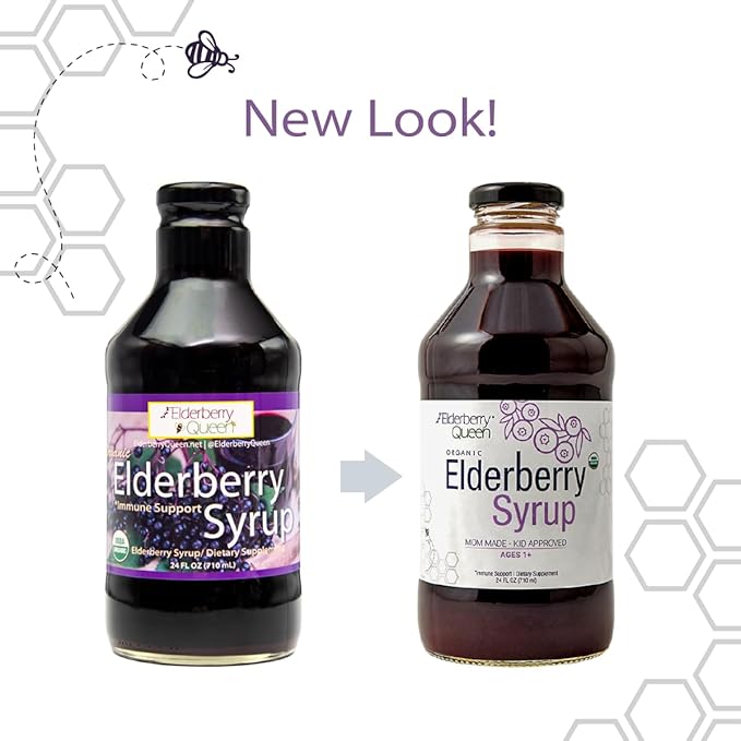 Elderberry Queen Organic Elderberry Syrup 24 Fl Oz - Immune Support Formula with Sambucus Black Elderberry &amp Aronia Berry - Pure Natural Certified Organic Elderberry Syrup for Kids and Adults