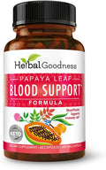 Herbal Goodness Papaya Leaf Blood Support Capsules - Platelet &amp Bone Marrow Health Immunity Support &amp Blood Cleanse - 60/450mg Veggie Capsules (1 Bottle)
