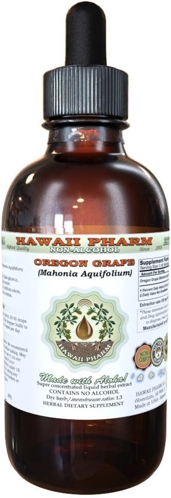Hawaii Pharm Oregon Grape Alcohol-Free Liquid Extract Oregon Grape (Mahonia aquifolium) Dried Root Glycerite Natural Herbal Supplement USA 4 fl.oz
