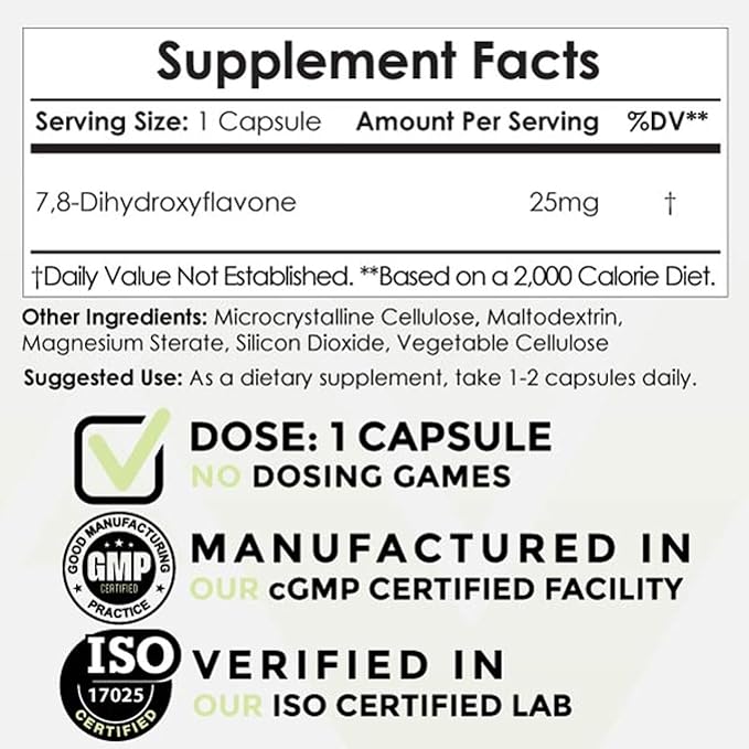 Nootropics Depot 78-Dihydroxyflavone Capsules | 25mg | 60 Count | 78 DHF | Brain Booster | Supports Cognitive Function and Brain Health
