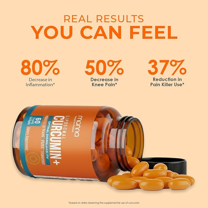 Manna Vitamins Evolved Liposomal Curcumin+ Softgels for Advanced Absorption Best Turmeric Supplement for Daily Joint &amp Immune Health Support - Non-GMO 500mg Curcuminoids (60ct)