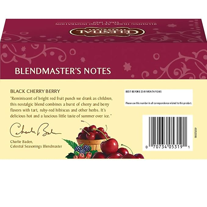 CELESTIAL SEASONINGS: Black Cherry Berry Herbal Tea Caffeine Free 20 bg (Pack of 6)