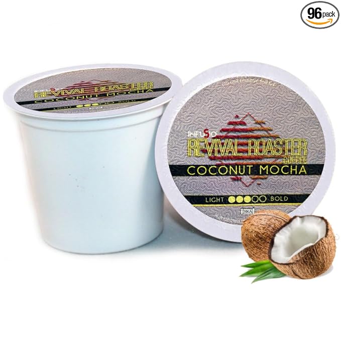 InfuSio Coffee Pods – 96 Count Coconut Mocha (Flavored Coffee) Single Serve Coffee Pods for Keurig K Cup® Brewers Compatible with Keurig 2.0 Brewers