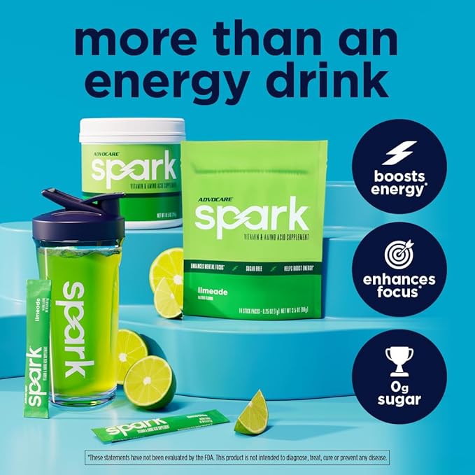 AdvoCare Spark - Energy Drink Mix - Vitamin &amp Amino Acid Supplement - Supports Energy &amp Focus* - Portable Immune Support* - Sugar-Free - Limeade 14 Stick Packs (3.5 oz)