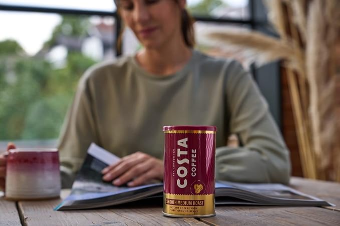 Costa Coffee Smooth Medium Roast Premium Instant Coffee with Finely Ground Beans Microground Coffee 6 x 100g (Pack of 6) Strength Indicator- 3 Rainforest Alliance