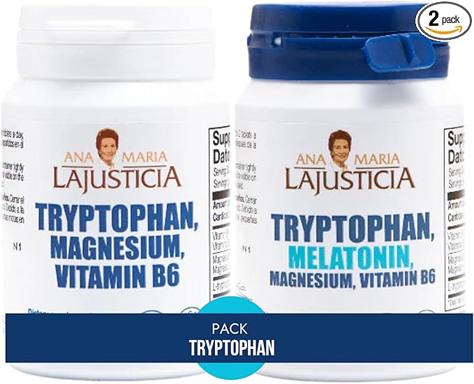 Ana María Lajusticia Tryptophan Supplement Pack – Tryptophan with Magnesium Melatonin and Vitamin B6 &amp Tryptophan with Magnesium and Vitamin B6 |