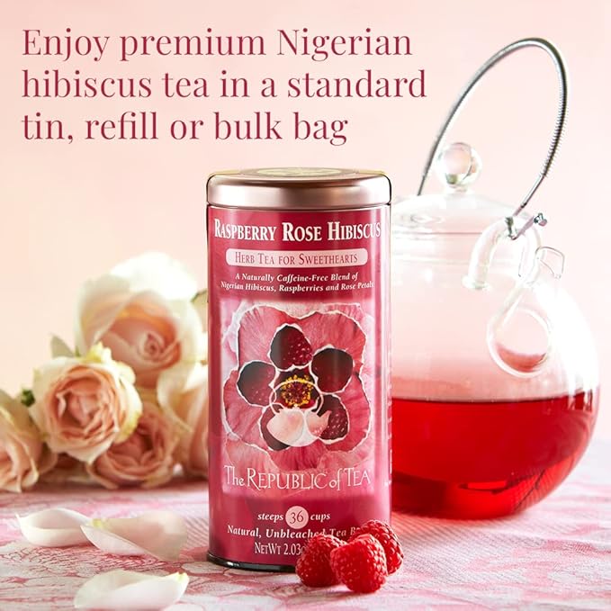 The Republic of Tea – Citizens’ Favorite Hibiscus Herbal Teas - Natural Hibiscus and Raspberry Rose Hibiscus Tea Bundle – 36 Count Tea Bags Each
