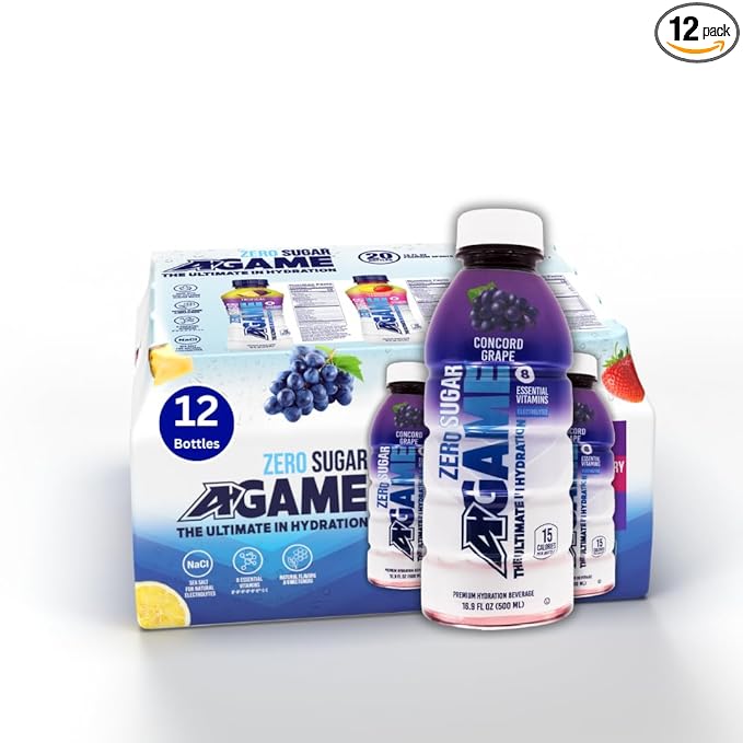 A-GAME Zero Sugar Sports Drink Concord Grape Zero Sugar FreNatural Flavors Gluten Free &amp Keto Friendly 16.9 Fl Oz (Pack of 12)