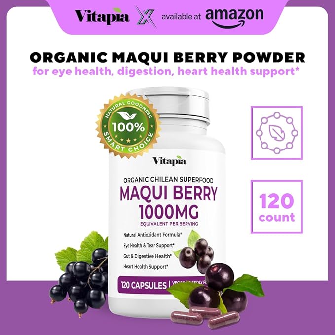 Vitapia Maqui Berry 1000mg - Maqui Berry Powder Supplement - Vegan Friendly Non-GMO and Gluten-Free - 120 Veggie Capsules