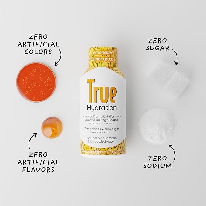 True Hydration Shots Lemonade Lemongrass Flavor – 12 Pack of 1.93 fl oz – Electrolytes – Amino Acids – Zero Sugar – Zero Sodium – Vegan – Gluten-Free Hydration