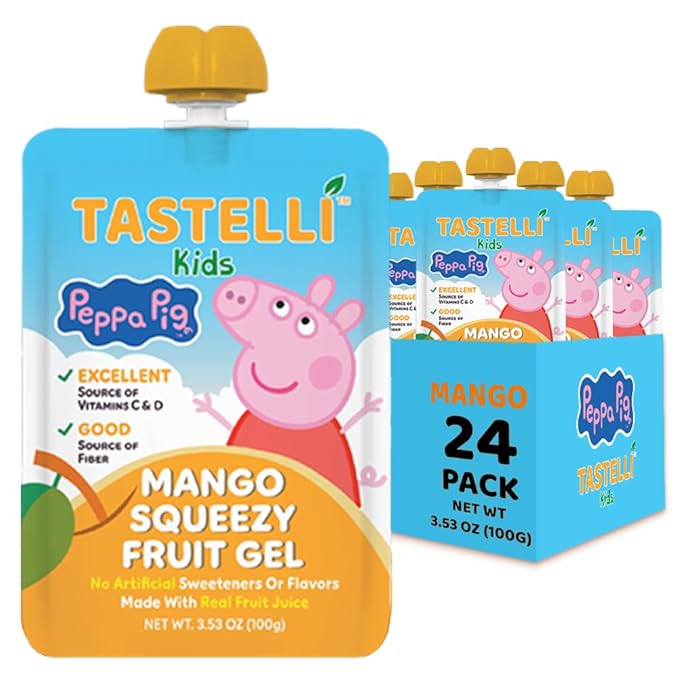 Tastelli Peppa Pig Kids Squeezy Fruit Gel – Mango Flavor – No Artificial Sweeteners or Flavors Made with Real Fruit Juice Fiber-Rich Prebiotic Gut Support Vitamins C &amp D Vegan Gluten-Free - 2