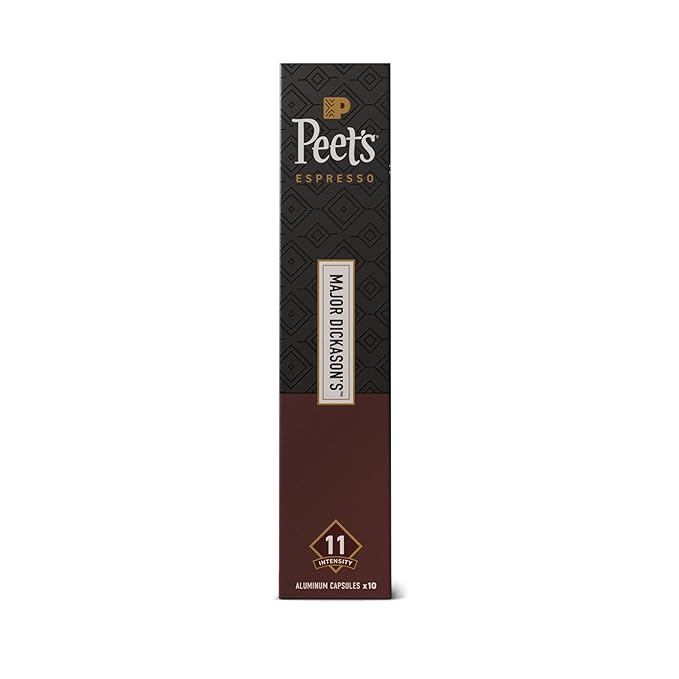Peet's Coffee Dark Roast Espresso Capsules Compatible with Nespresso Original Machines 100% Arabica Coffee - Major Dickason's Blend Intensity 11 50 Count (5 Boxes of 10 Espresso Capsules)