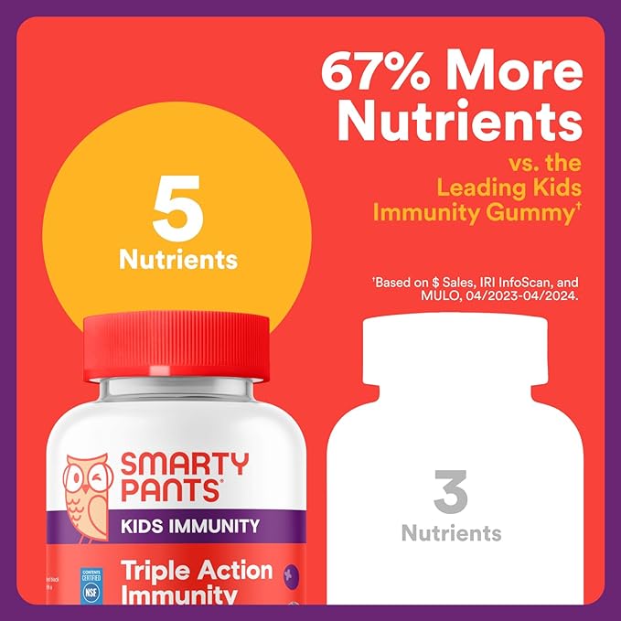 SmartyPants Kids Immunity Elderberry Gummies: Kids Immune Support Supplement Vitamin C Vitamin D Vitamins B6 &amp B12 and Zinc Gluten Free Elderberry Flavor 60 Count (30 Day Supply) (Pack of 2)